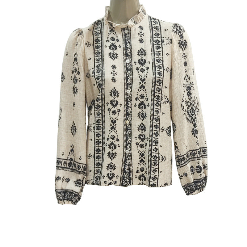 French Style Cotton Linen Long Sleeve Socialite Shirt