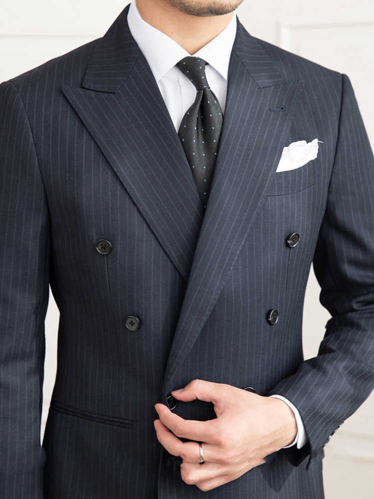 Costume Rétro Décontracté Slim à Rayures à Six Boutons