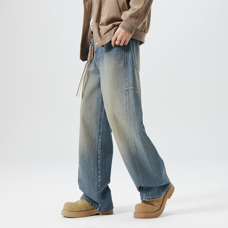 Jean en coton droit mi-taille pour homme, personnalisé, style rétro