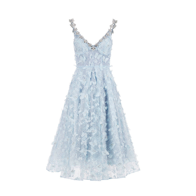 Robe de cocktail à bretelles en cristal et paillettes pour femme, idéale pour anniversaire et fiançailles