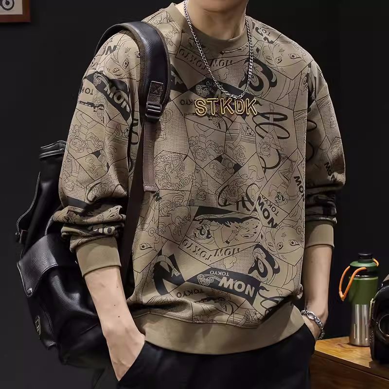 Men's Round Neck Long Sleeve Printed Sweatshirt Plus Size