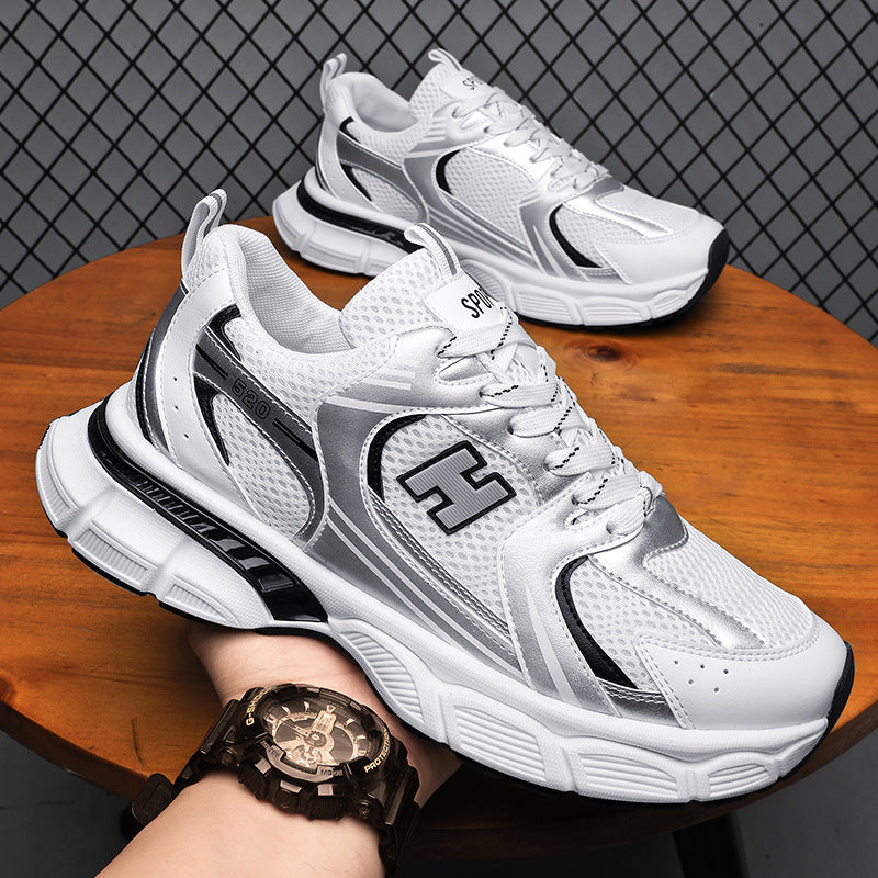Men's Mesh Casual Running Shoes in White, Orange & Black