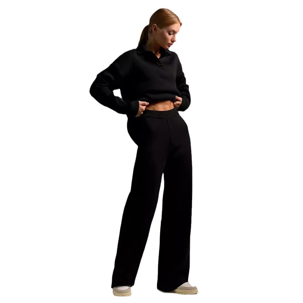 Women's Casual Sweatshirt Set Long-Sleeve Pullover Top & Loose Straight-Leg Pants