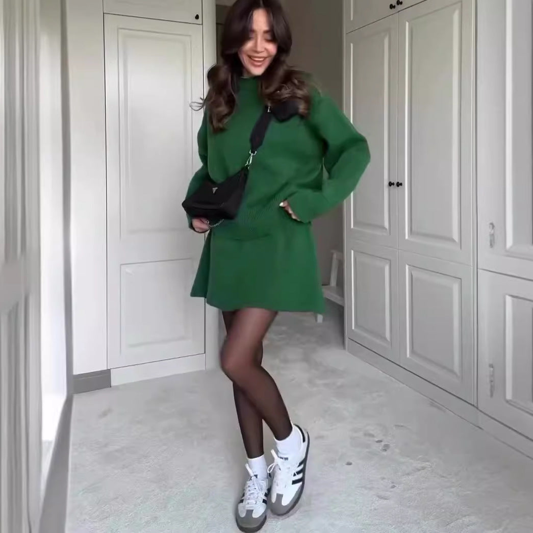 Women’s 2-Piece Knit Sweater Set Long Sleeve Pullover & High Waist Mini Skirt