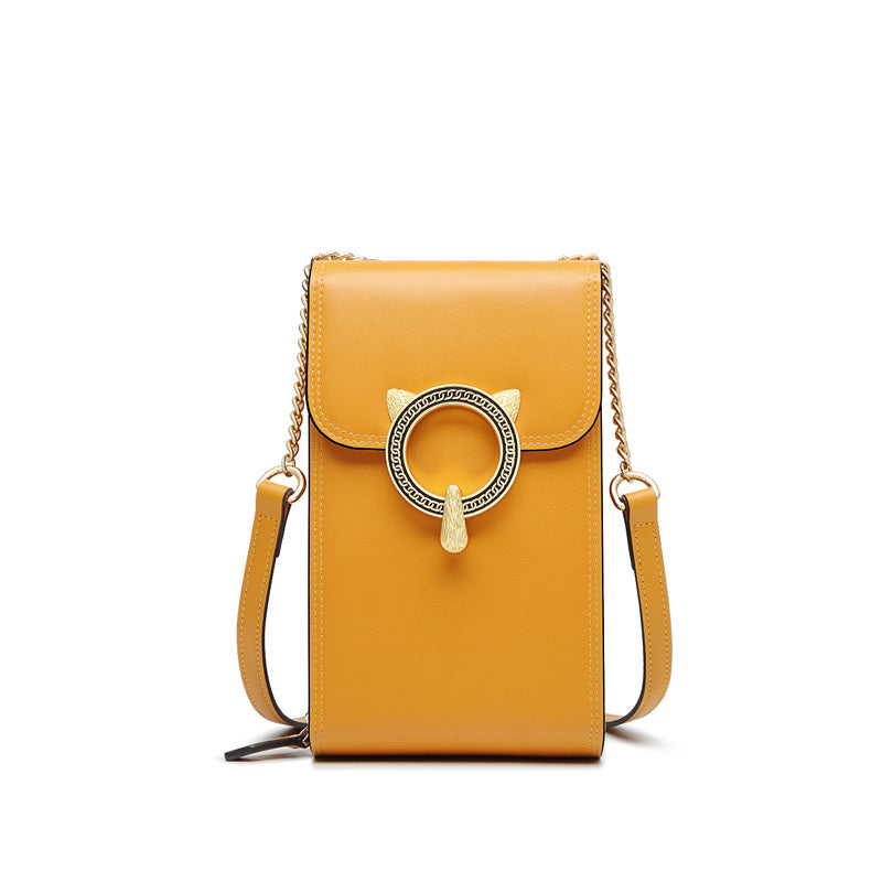Mini Ladies Trendy Crossbody Chain Phone Bag in Yellow & Beige