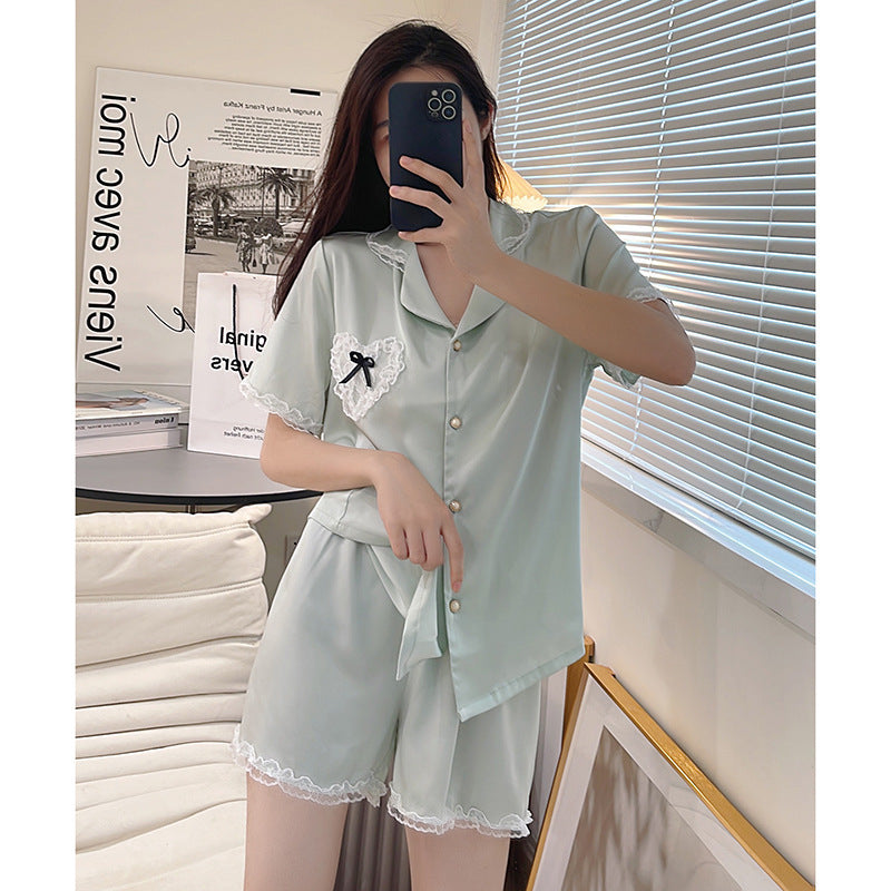 Women’s Korean-Style Pink Short-Sleeve Shorts Pajama Set, Rayon, Summer, Casual, Breathable