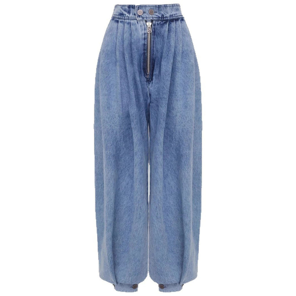 Jean ample taille haute avec attaches aux chevilles et fermeture éclair