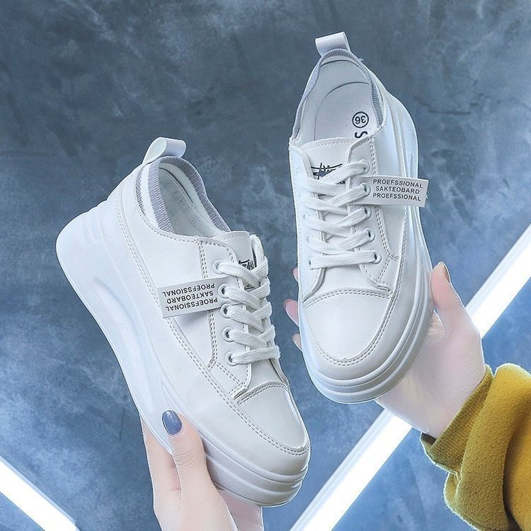 Women’s Casual White Sports Shoes with Cross Straps, Low Heel, Sizes 35-40