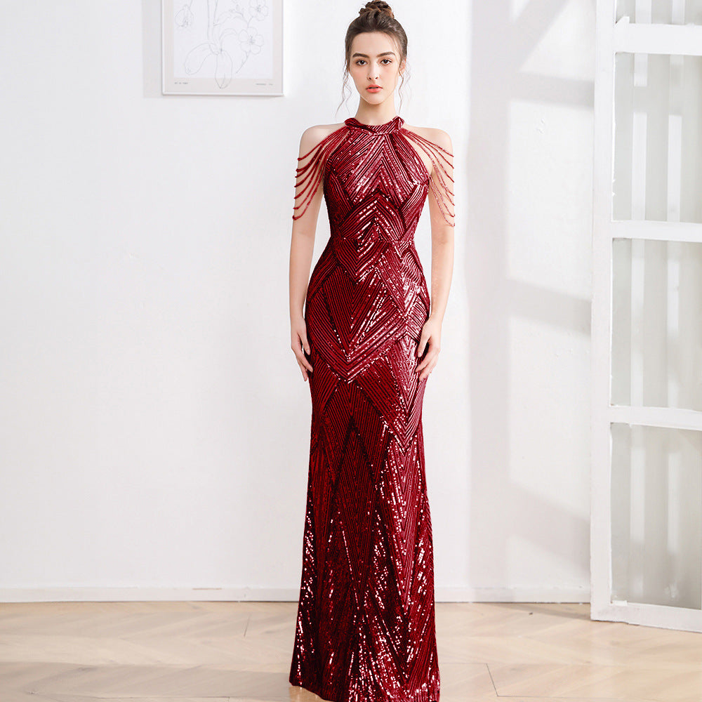 High Waist Slim Sequin Banquet Temperament Evening Gown