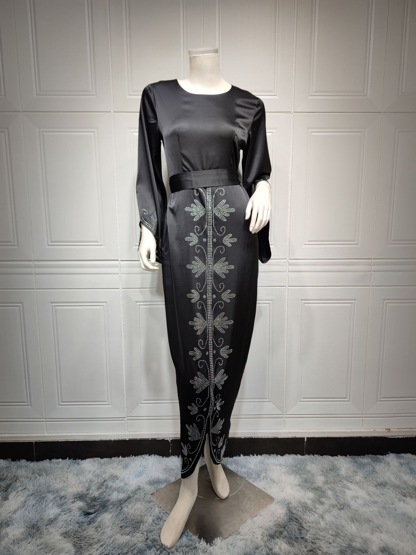 Robe de soirée arabe de Dubaï, style diamant, en satin doux