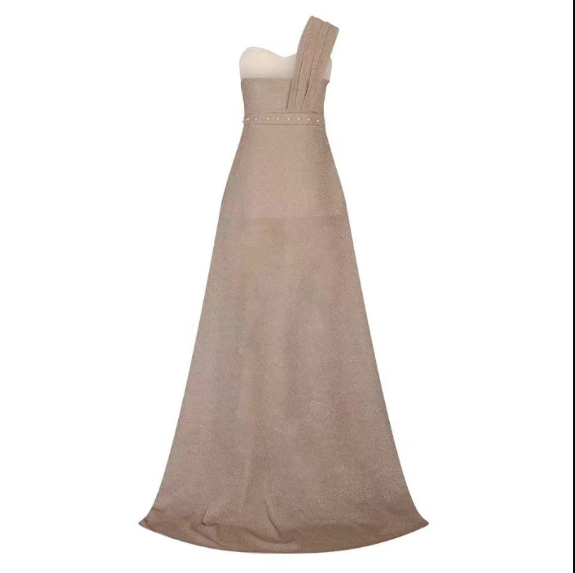 Women's One-Shoulder Sleeveless Bronzing Split Dress