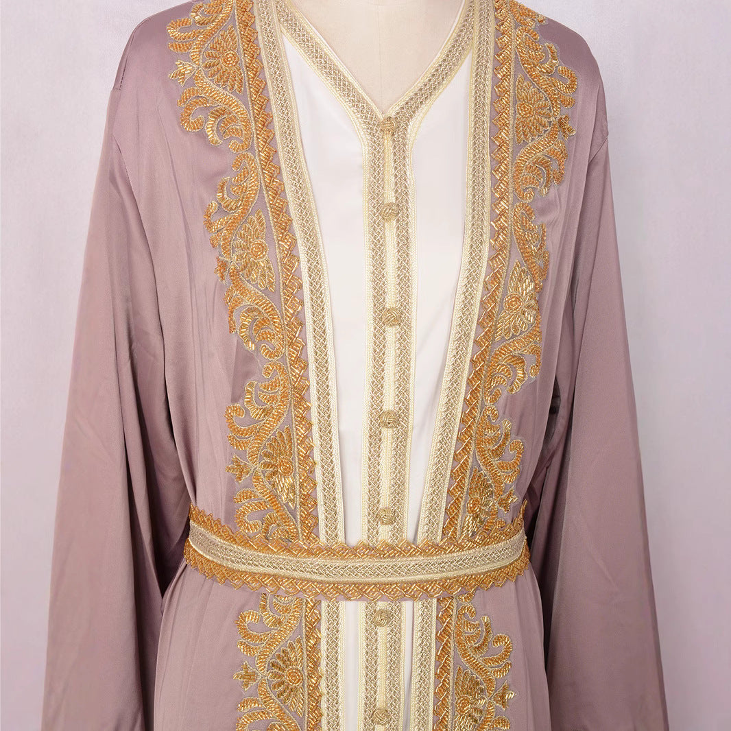 Muslim Women's Beaded Two-Piece Dress Set in Pink, Green & Red, Sizes S-XXL