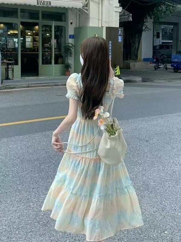 Robe trapèze élégante à motifs floraux à la française pour femme
