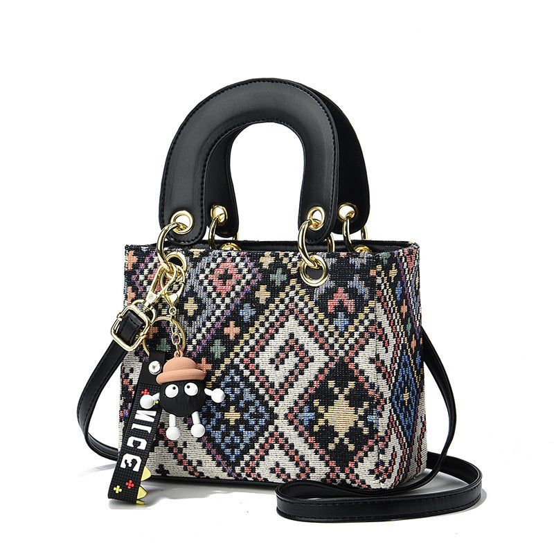 Sac bandoulière à carreaux en toile PU pour femme - Noir, Rouge vin, Beige