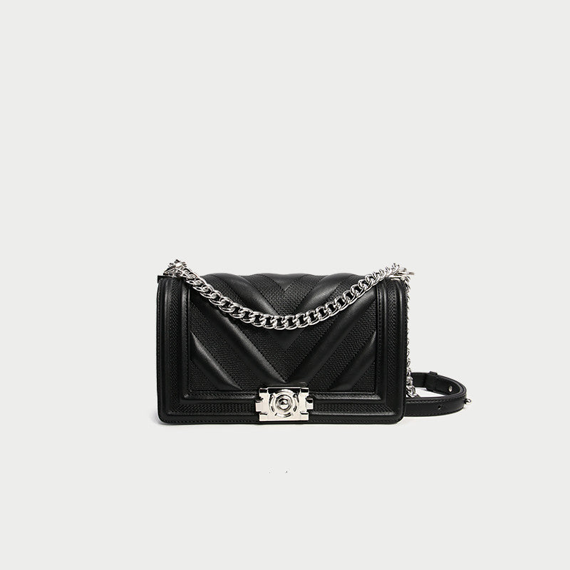 Versatile One Shoulder Crossbody Square Leather Bag with Lock Closure