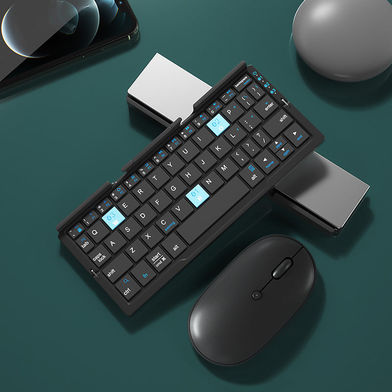 Mini Folding Bluetooth Keyboard Wireless for Phone & Tablet with Aluminum Alloy Housing and Hidden Stand