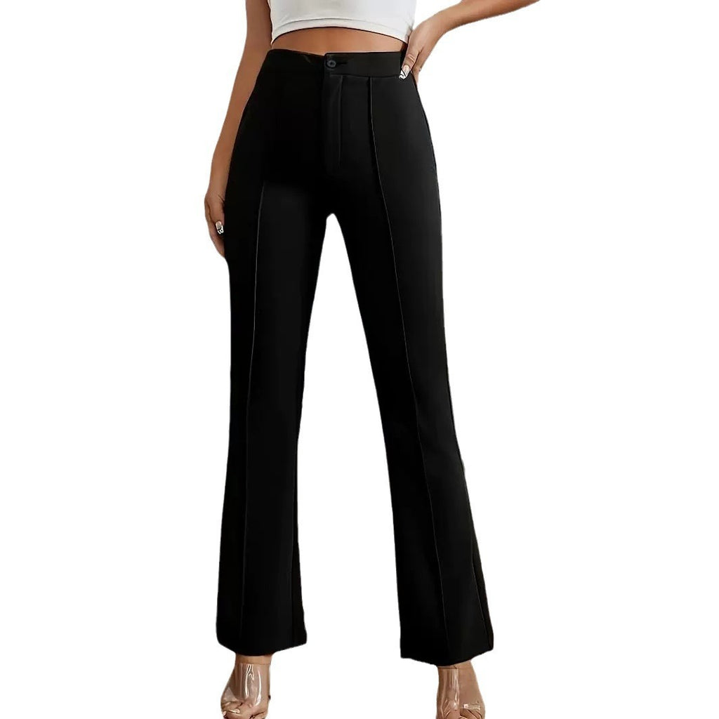 Hip Raise Slimming Cropped Straight Pants with Elastic Waistband