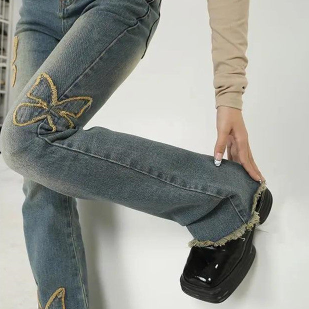 High-Waisted Blue Denim Harem Pants – Straight Tube, Thin & Wide-Legged