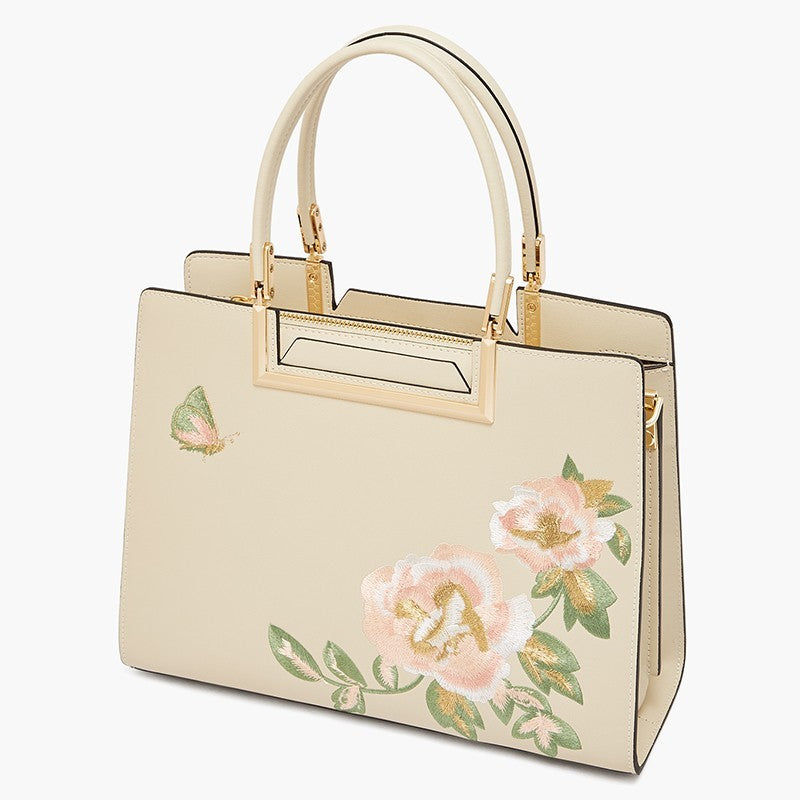 Sac bandoulière en cuir refente de vache brodé pour femme