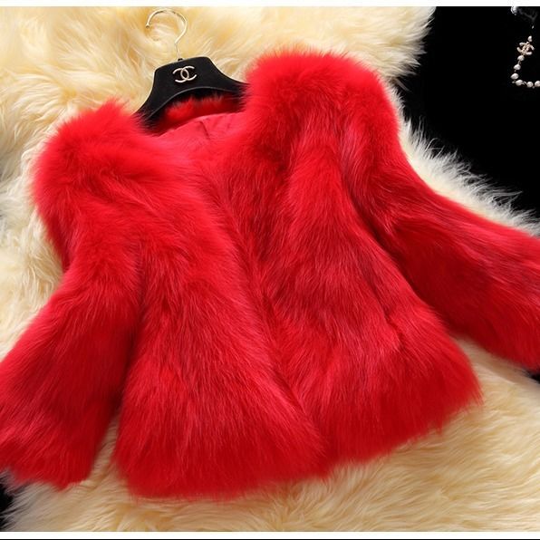 Women's Short Artificial Fur Coat With Fox Fur Trim