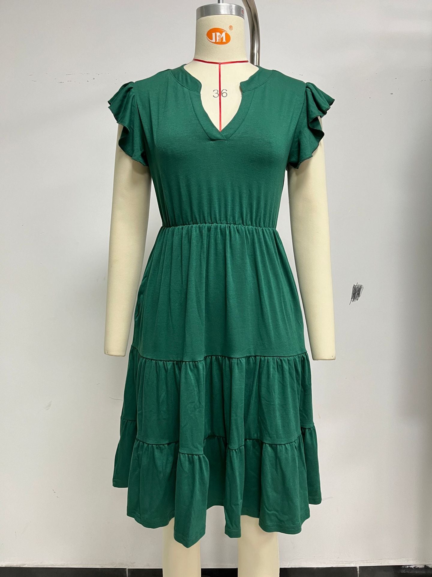 Robe Femme en Coton Ample à Manches Courtes Col V avec Couture