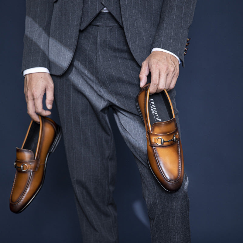 Chaussures d'affaires en cuir faites à la main pour homme avec boucle tête de cheval