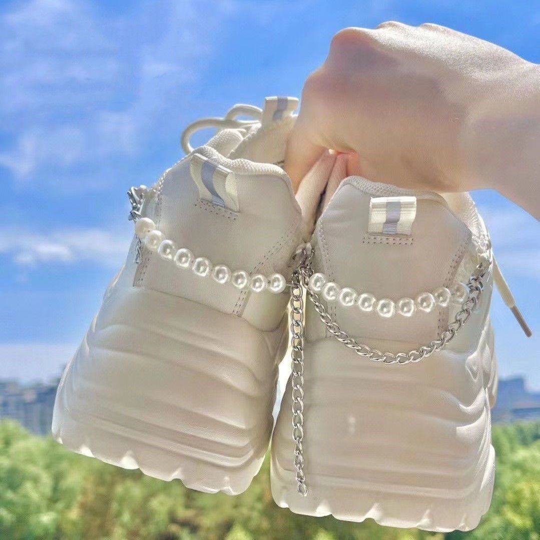 Ultra-Thin White Elevator Sneakers with Resin Sole
