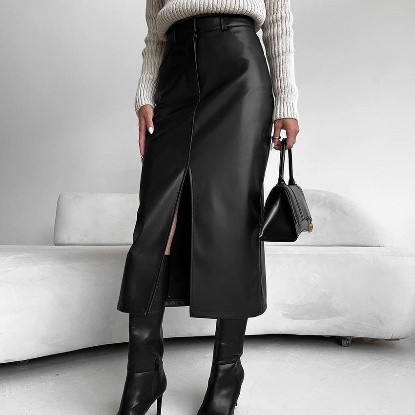 Jupe en cuir PU doublée polaire vintage