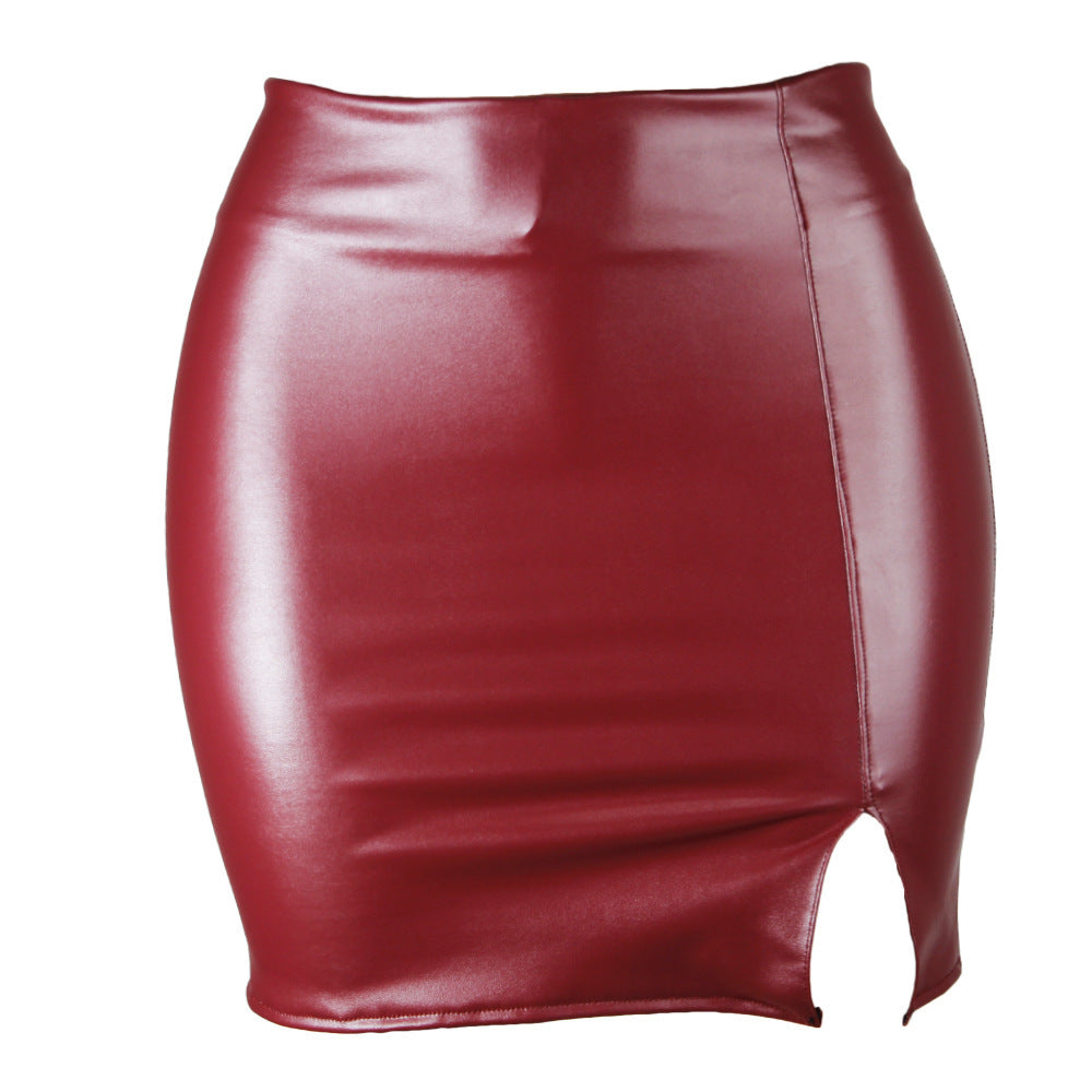 Black Zipper PU Leather Skirt for Women