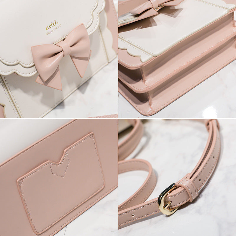 Sac à bandoulière carré en PU style nœud pour femme 21x15x9.5cm