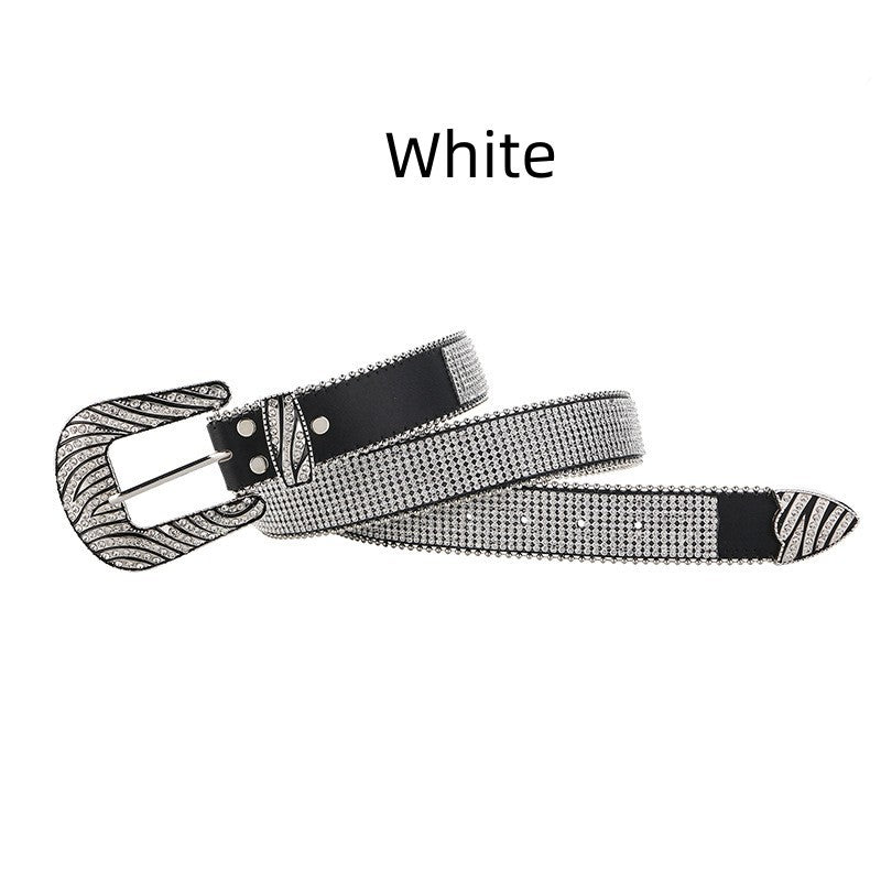 Women's Zebra Pattern Diamond Belt with PU Buckle