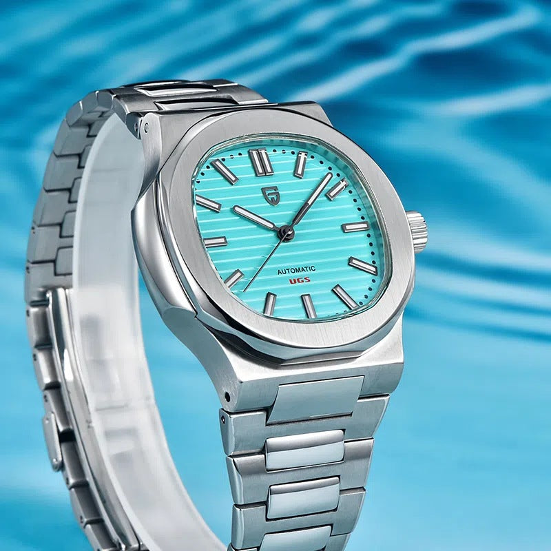 Men's Stainless Steel Automatic Waterproof Barrel Wristwatch