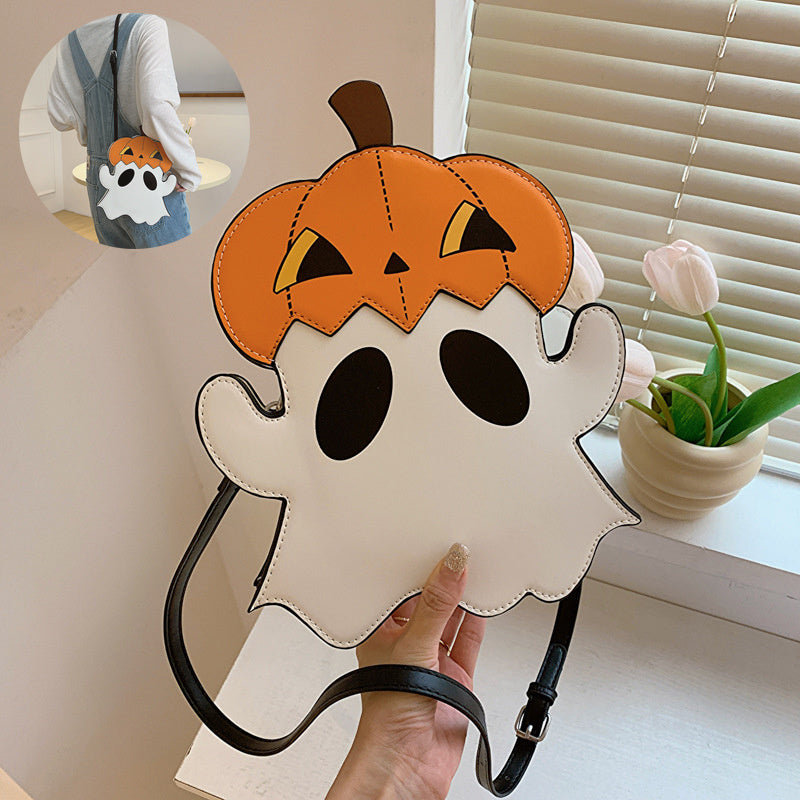 Sac bandoulière en PU motif fantôme citrouille de dessin animé mignon en 3D