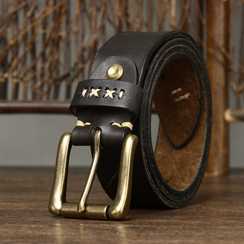 Vintage Washed First Layer Cow Leather Pin Buckle Jeans Belt 3.8cm Wide