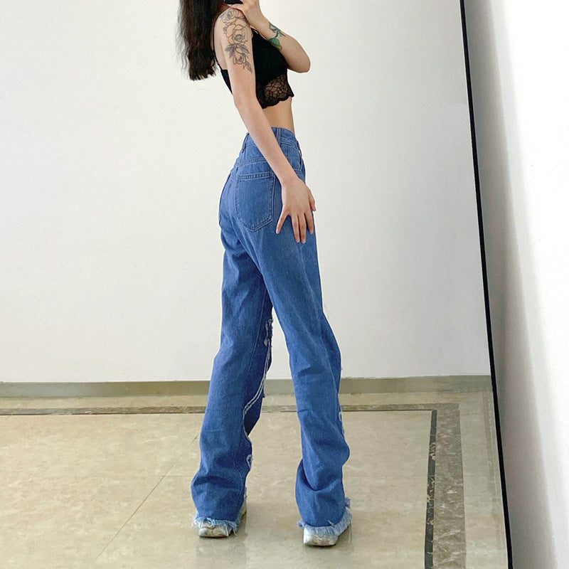 High Waist Slim Fit Flared Jeans Casual Trousers