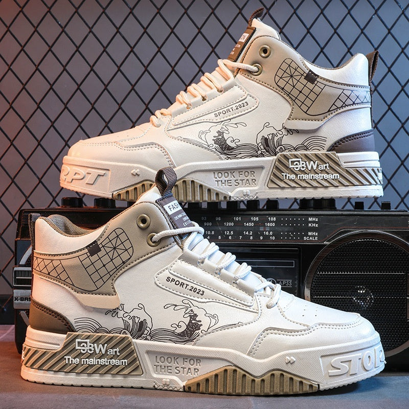 Chaussures de sport montantes décontractées d'été pour homme, beiges, blanches et bleues