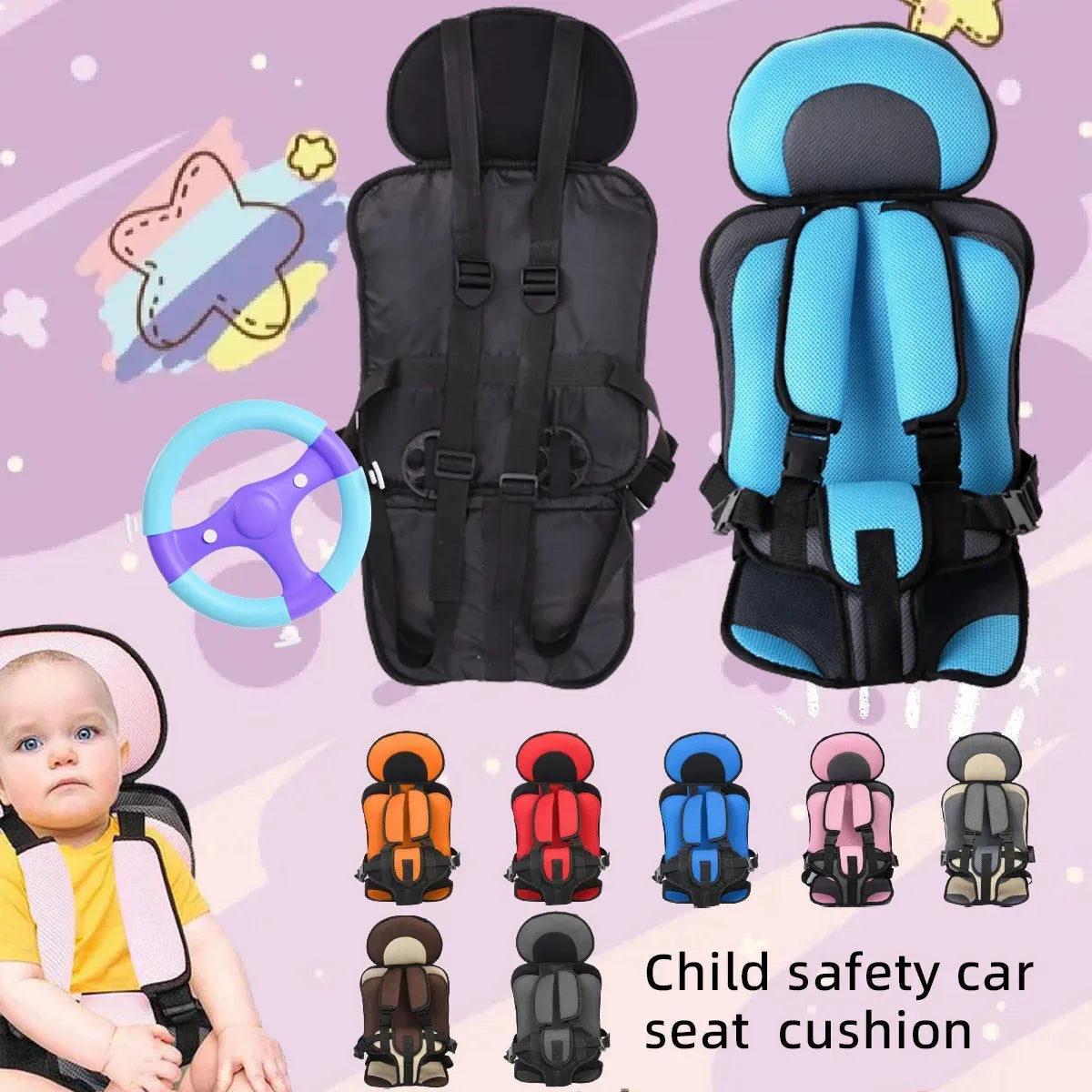 Portable Padded Baby Car Seat Mat with Safety Belt for Comfortable Seating Anywhere