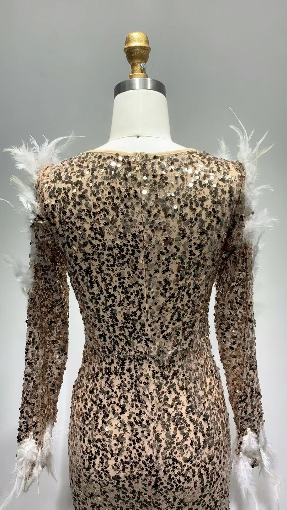 Milky White Sequins Sheath Long Bandage Dress with Nine-Quarter Sleeves