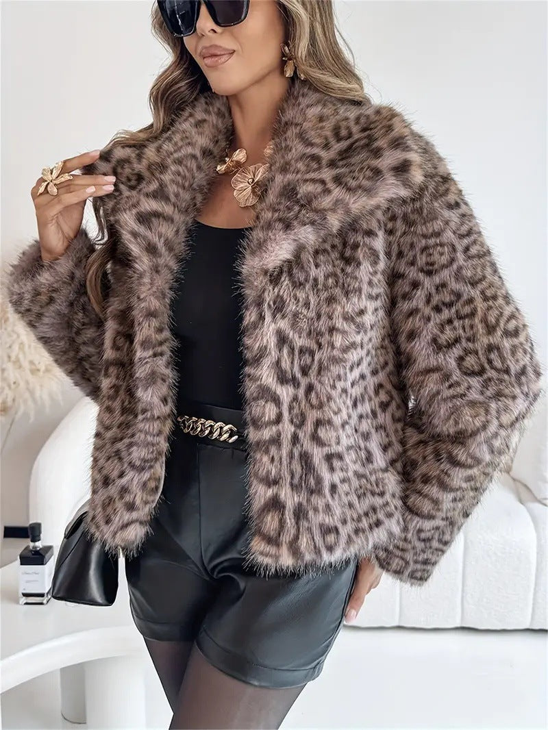 Gradient Dyed Pointed Lapel Long Sleeve Faux Fur Coat with Fur Collar