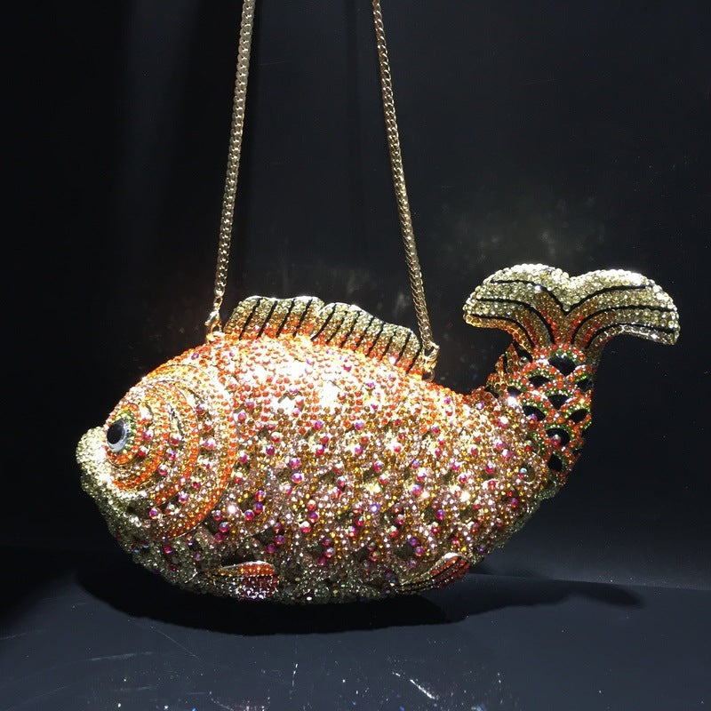 Goldfish Rhinestone Handmade Diamond Clutch Bag for Women 24cm
