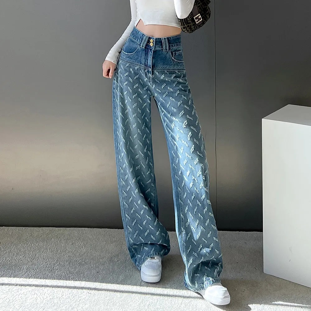 Jeans Women's Wide-leg Trousers High Waist Gradient Color