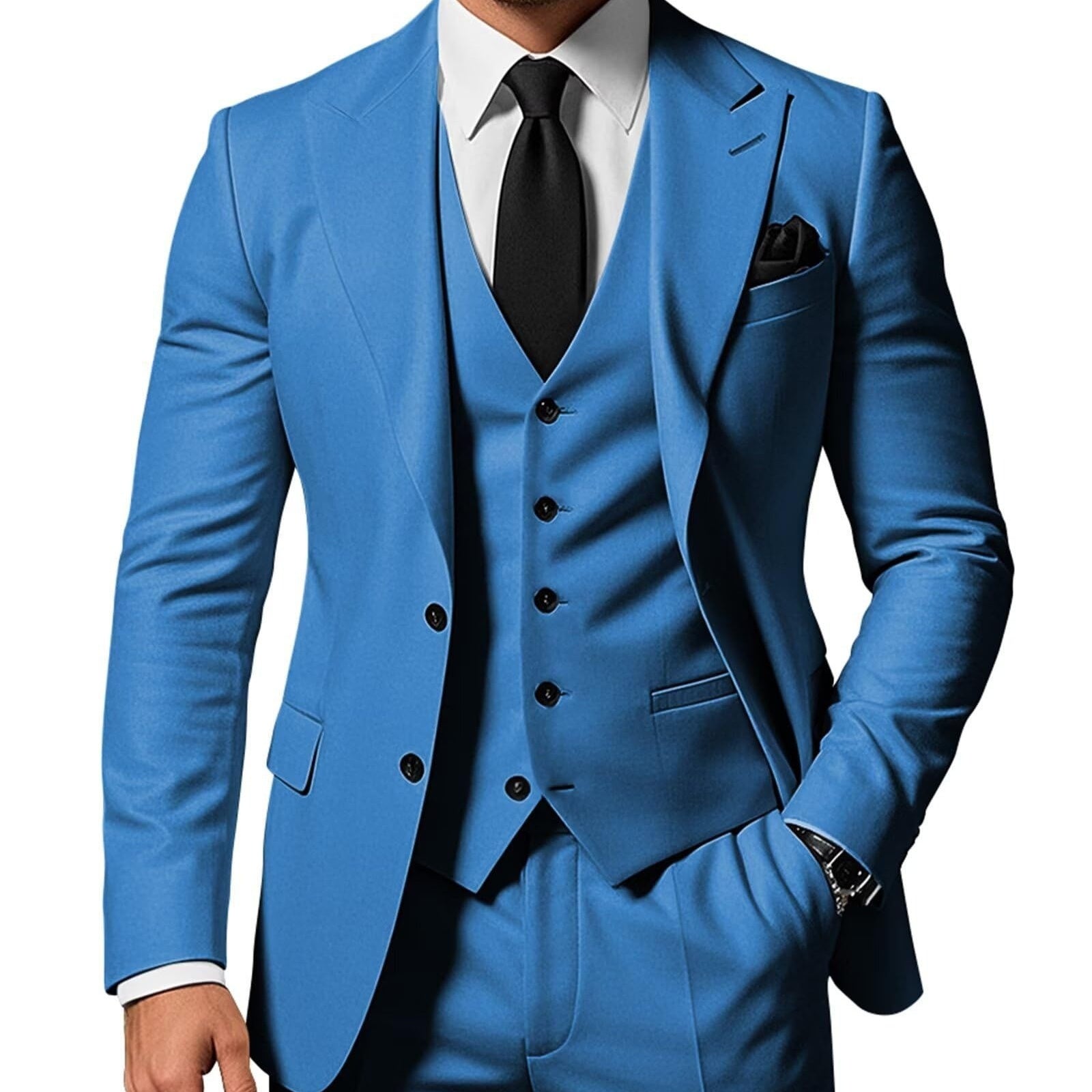 Ensemble 3 pièces uni pour homme : veste, gilet et pantalon à boucle