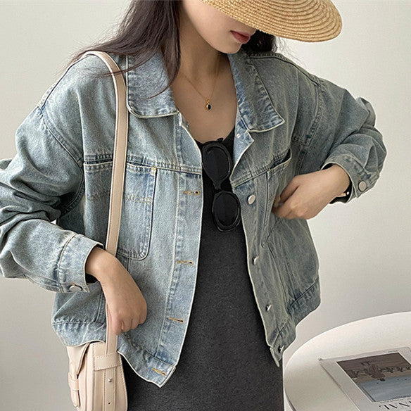 Loose-Washed Blue Denim Jacket in M/L Sizes