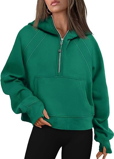 Sweat-shirt à capuche zippé avec poche Coupe ample Manches longues Pull pour femme