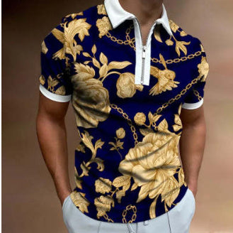 Men's Striped Printed Polo Shirt Short Sleeve Lapel T-Shirt