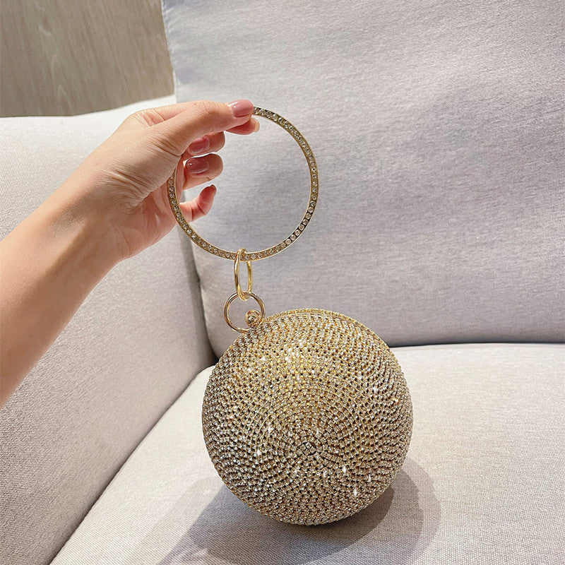 Women's Rhinestone Round Ball Dinner Bag - Gold & Silver, 14cm