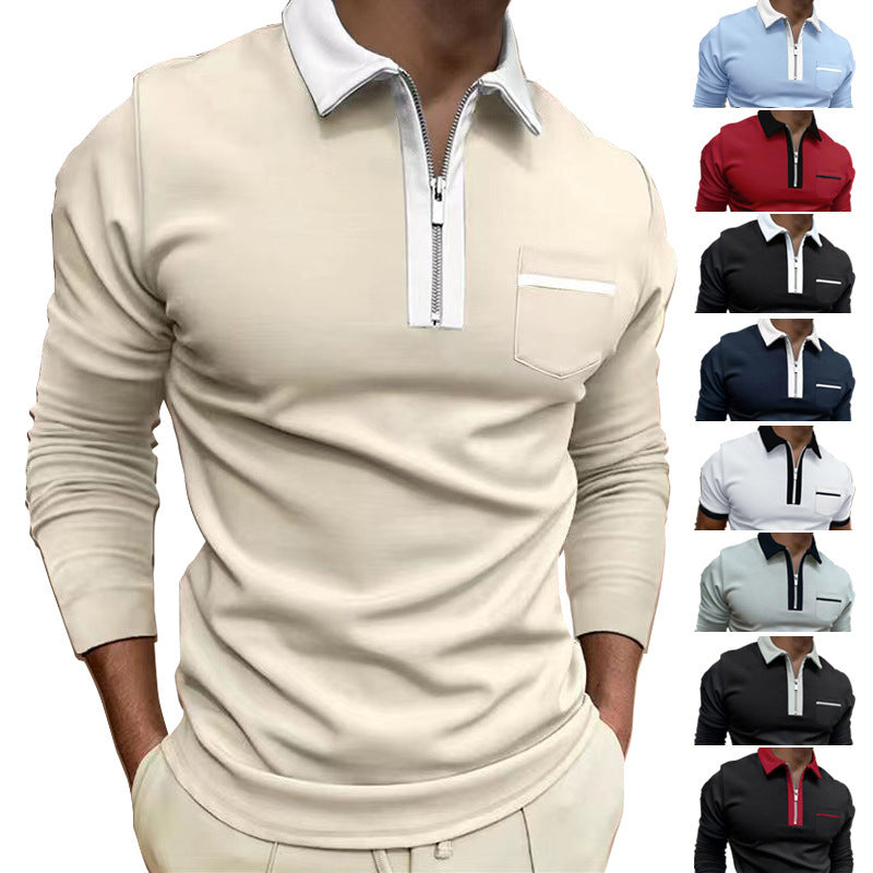 Slim Fit Men's Long Sleeve T-Shirt with Pocket and Zipper Detail