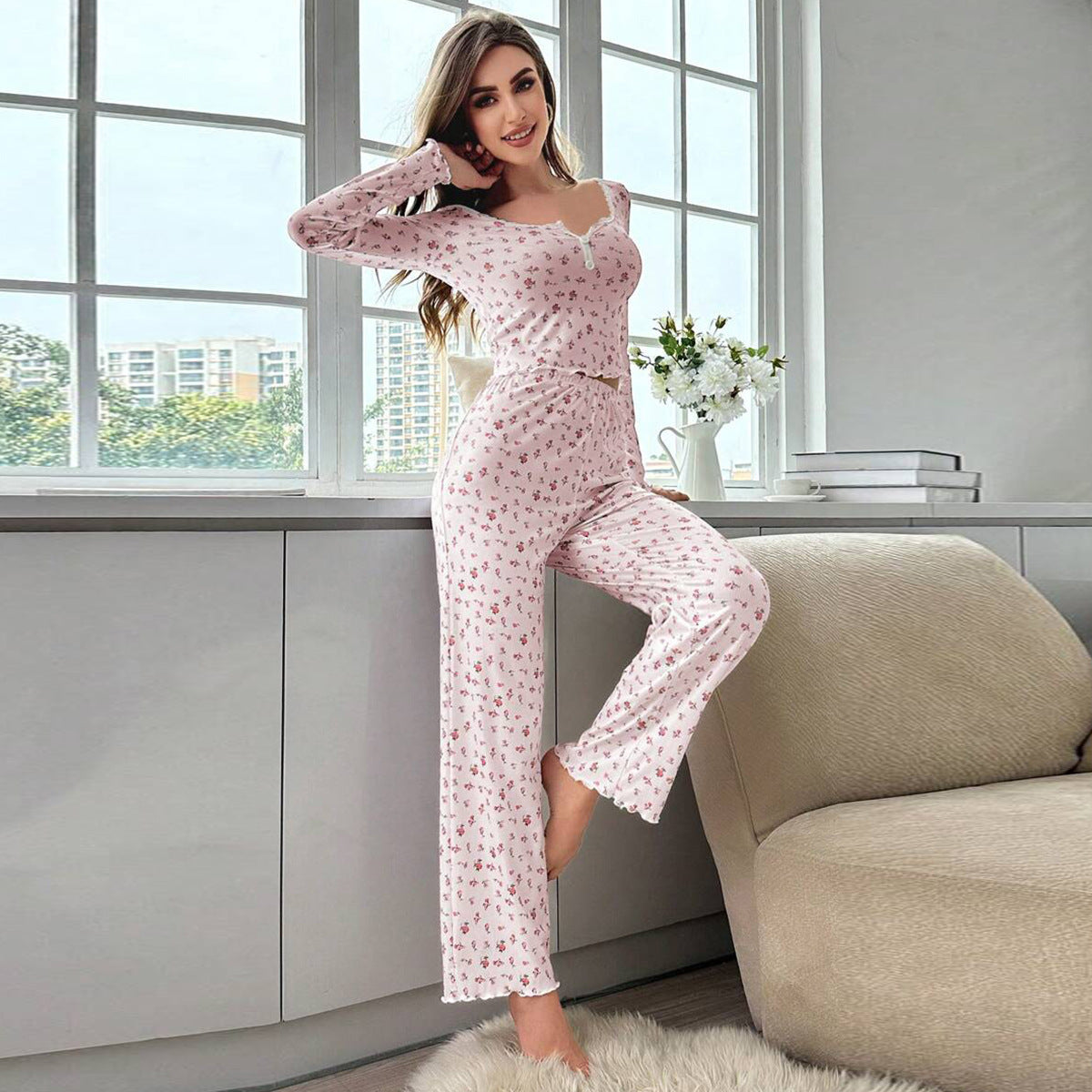 Personalized Lace Two-Piece Suit for Women - Pink, Beige, Light Purple, White, S-XL