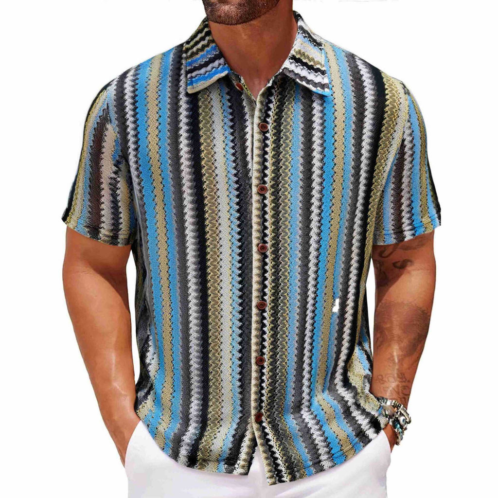 Cardigan d'été ethnique rayé en polyester pour homme, tailles M à 3XL