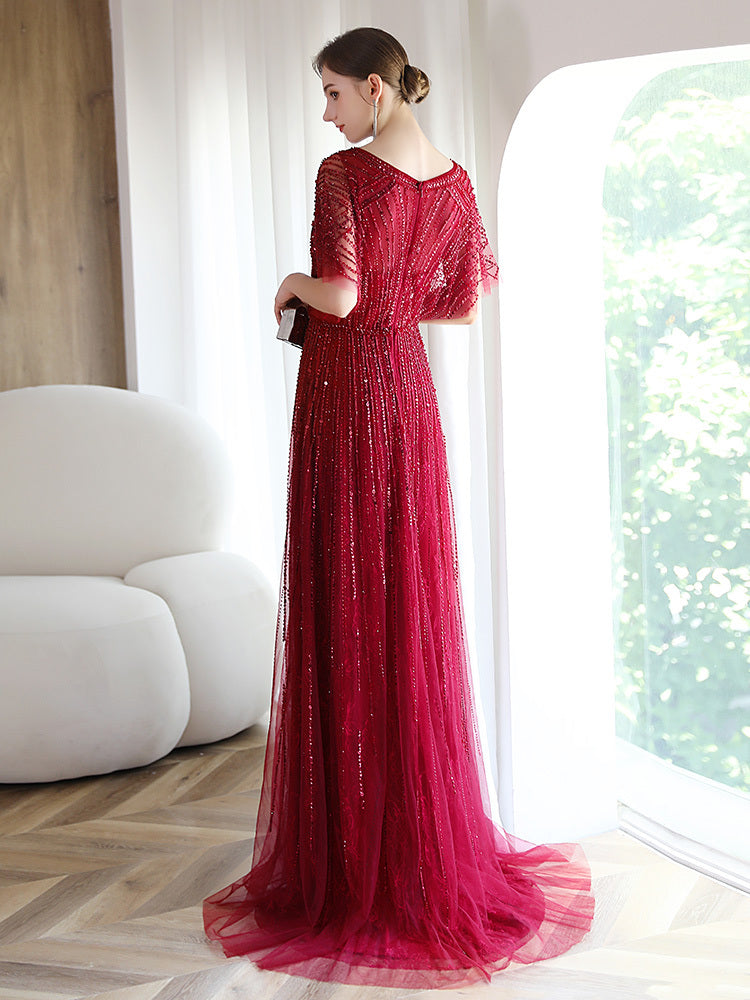 Robe de soirée haut de gamme unie pour femme en fibre de polyester